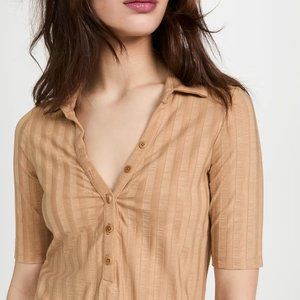 Jonathan Simkhai STANDARD Terri Compact Rib Short Sleeve Polo size Large